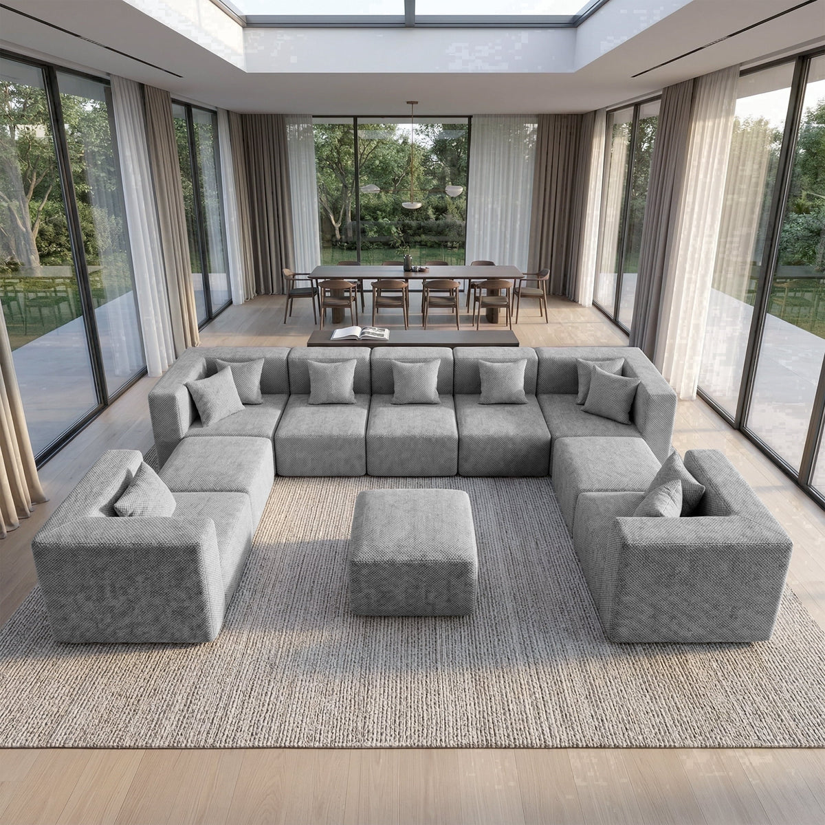 SOLIA 160" 10-Seat U-Shaped Cloud Modular Sectional Couch Chenille with Movable Ottoman