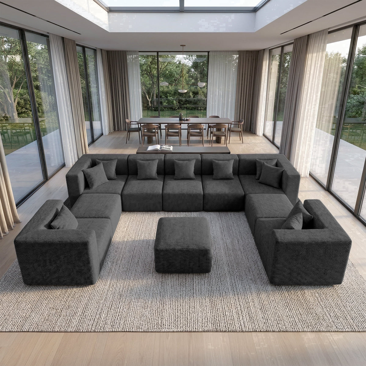  10-Piece Oversized Modular Sectional Sofa Set, 160" Mega U-Shaped Boneless Cloud Couch with Ottomans, Luxury Chenille Fabric Theater Seating, Extra Deep Seat for Living Room, Dark Gray