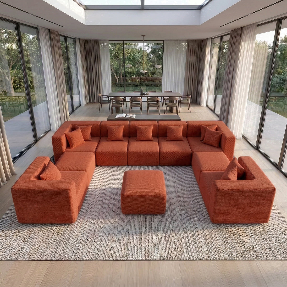 SOLIA 160" 10-Seat U-Shaped Cloud Modular Sectional Couch Chenille with Movable Ottoman