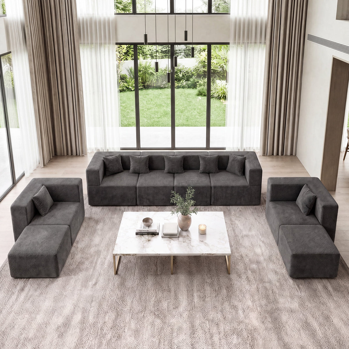  130" 8-Piece Modular Sectional Sofa, Boneless Cloud Couch with Extra Deep Seats, Washable Chenille Sofa Set for Living Room, Chenille Dark Gray