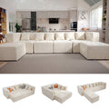 SOLIA 130" 6-Seat U-Shaped Sleeper Sectional Sofa Bed Chenille with Movable Ottoman