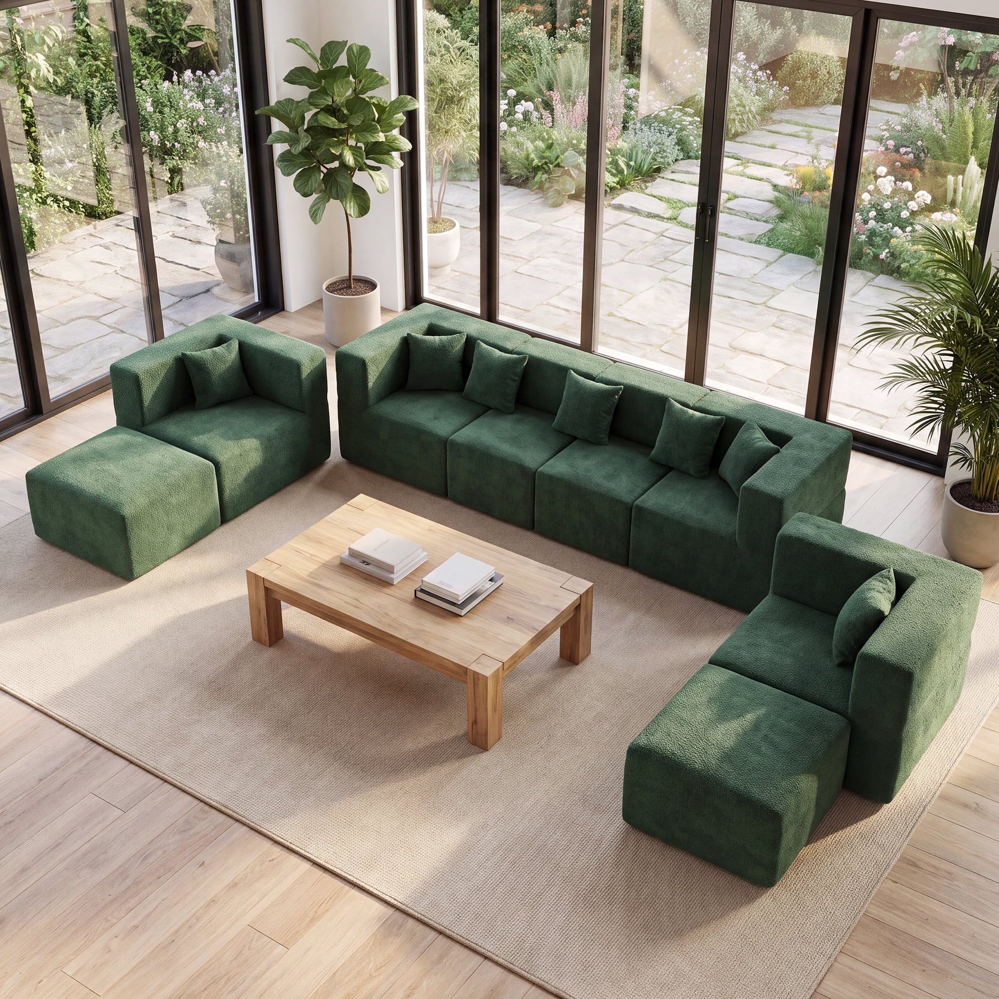 SOLIA 130" 8-Seat U-Shaped Sleeper Sectional Sofa Bed with Movable Ottoman