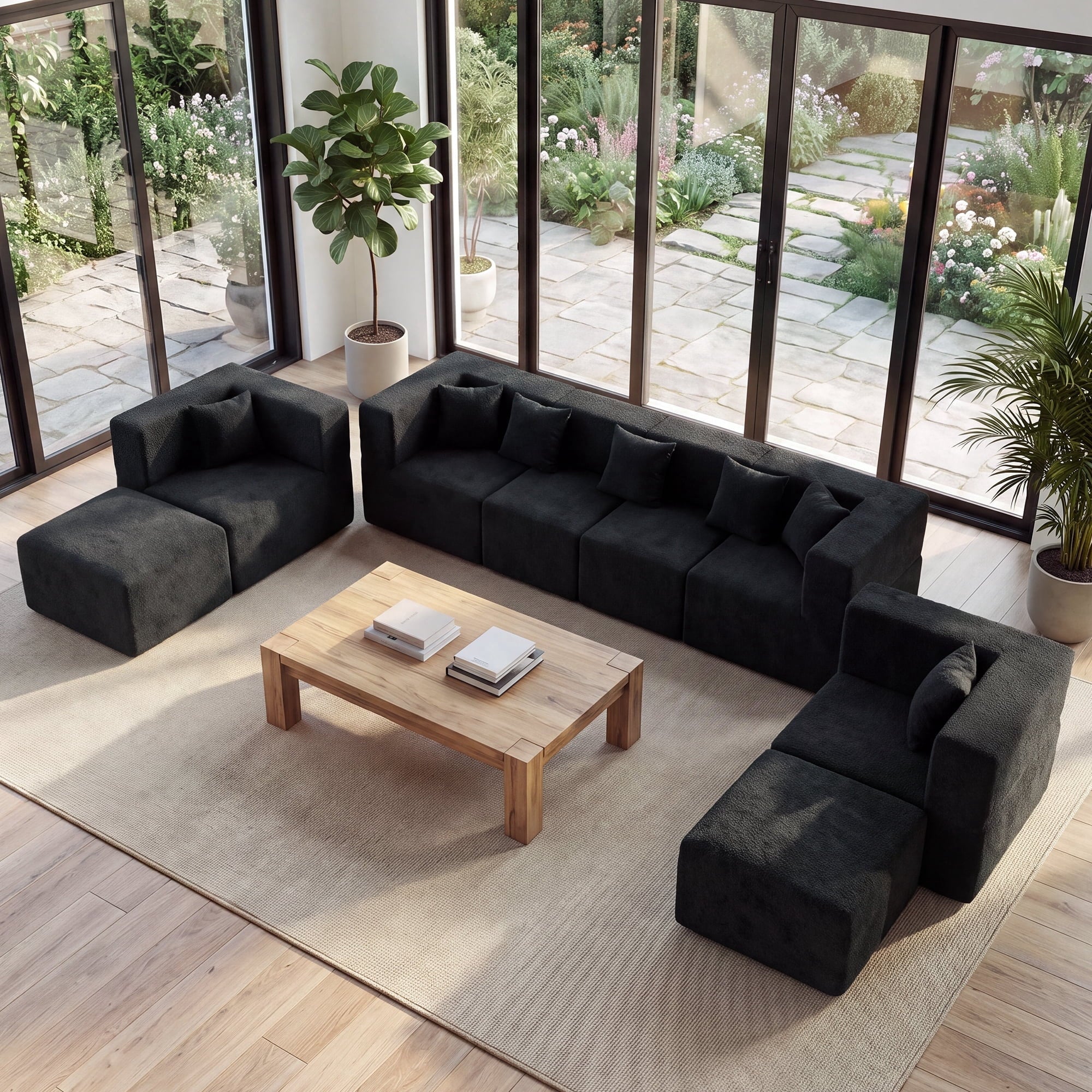 SOLIA 130" 8-Seat U-Shaped Sleeper Sectional Sofa Bed with Movable Ottoman