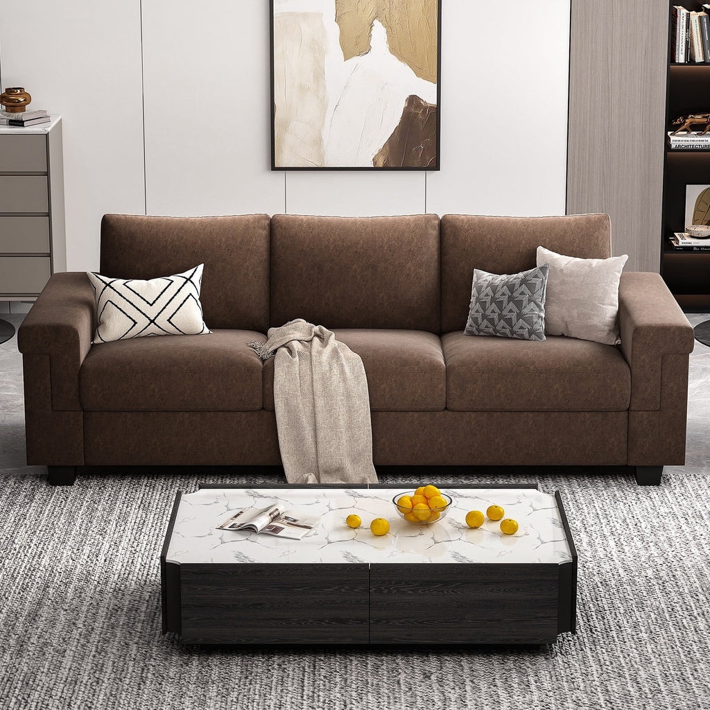 BLAZANT 90 Inch Sofa Couch, 3 Seater Couches with Deep Seats, Modern 3-Seat Sofa for Living Room Apartment Lounge, Detachable Sofa Cover, Brown