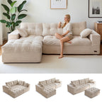BYBYME 104"Oversized L-Shaped Sectional Sofa Cloud Boneless Modular Couch,Upholstered Sofa with Convertible Left/Right Ottoman for Living Room Bedroom,No Assembly,Beige