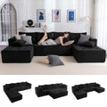 BYBYME Cloud Sectional Couch with U-Shape Chaise Modern Comfy Modular Corduroy Sofa for Living Room,Tufted 6-Seat Sleeper Chair with 2 Ottoman,Sofa in A Box,No Assembly Required,Black