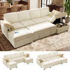  104" Large Modular Sectional Sleeper Sofa with Pull Out Bed, USB Charging & Storage Ottoman, U Shaped Couch for Living Room, Chenille Beige