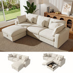  110" Large Modular Sectional Cloud Sofa with Removable Storage Ottoman, Extra Deep Seat Couch, Living Room Furniture, Chenille Beige