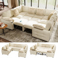 SOLIA 81" L-Shaped Sleeper Sectional Sofa Bed Corduroy with Storage Ottoman & USB Charging