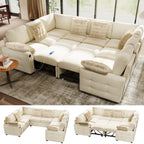 SOLIA 81" L-Shaped Sleeper Sectional Sofa Bed Corduroy with Storage Ottoman & USB Charging