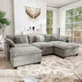  111.5'' Modular Sectional Sofa with Movable Ottomans, U Shaped Cloud Couch for Living Room, 3-Seat, Grey