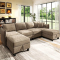  112" Modular Sectional Sofa with 2 Moveable Storage Ottoman, Cloud Couch Seats 6, Modern Living Room Furniture, Chenille Brown