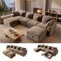  140" Large Modular Sectional Sofa with 2 Removable Storage Ottomans, Extra Deep Seat Cloud Couch for Living Room, Chenille Brown