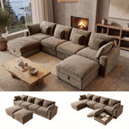  140" Large Modular Sectional Sofa with 2 Removable Storage Ottomans, Extra Deep Seat Cloud Couch for Living Room, Chenille Brown