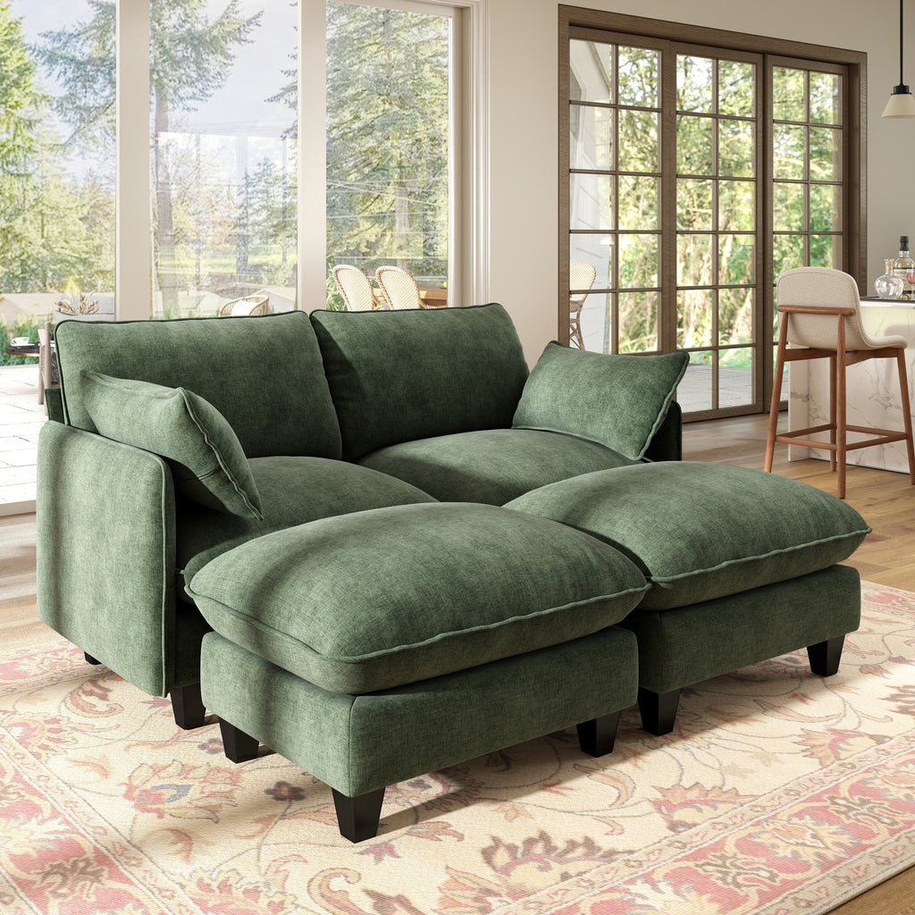  71'' Loveseat Sofa with Movable Ottoman, Cozy Deep Seat Cloud Couch for Living Room,Apartment,Office, 2-Seat,Green