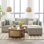  100'' Modular Sectional Sofa with Storage Ottoman, White Linen
