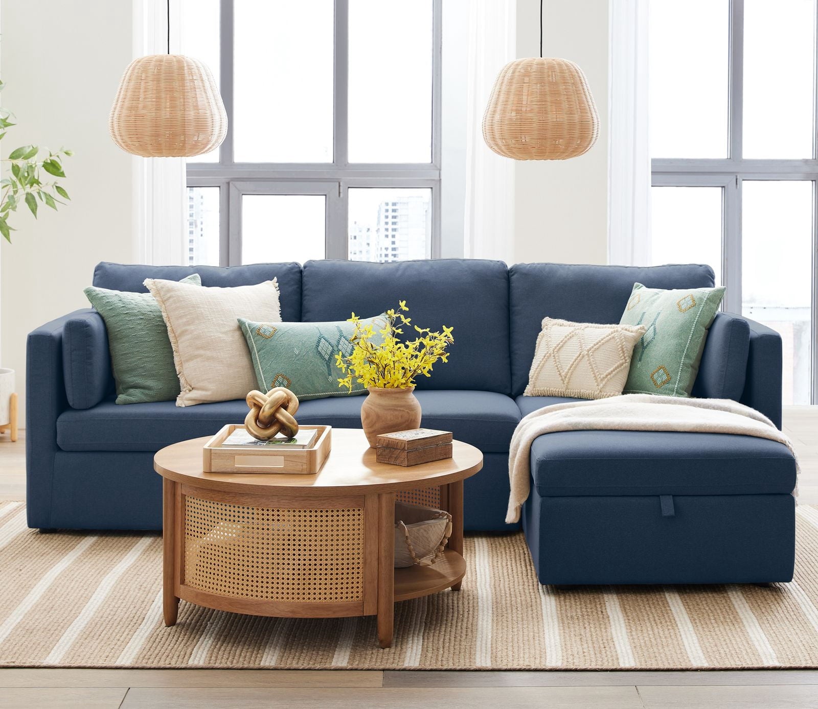 SOLIA 100" Modular Sectional Sofa Couch Linen with Storage Ottoman