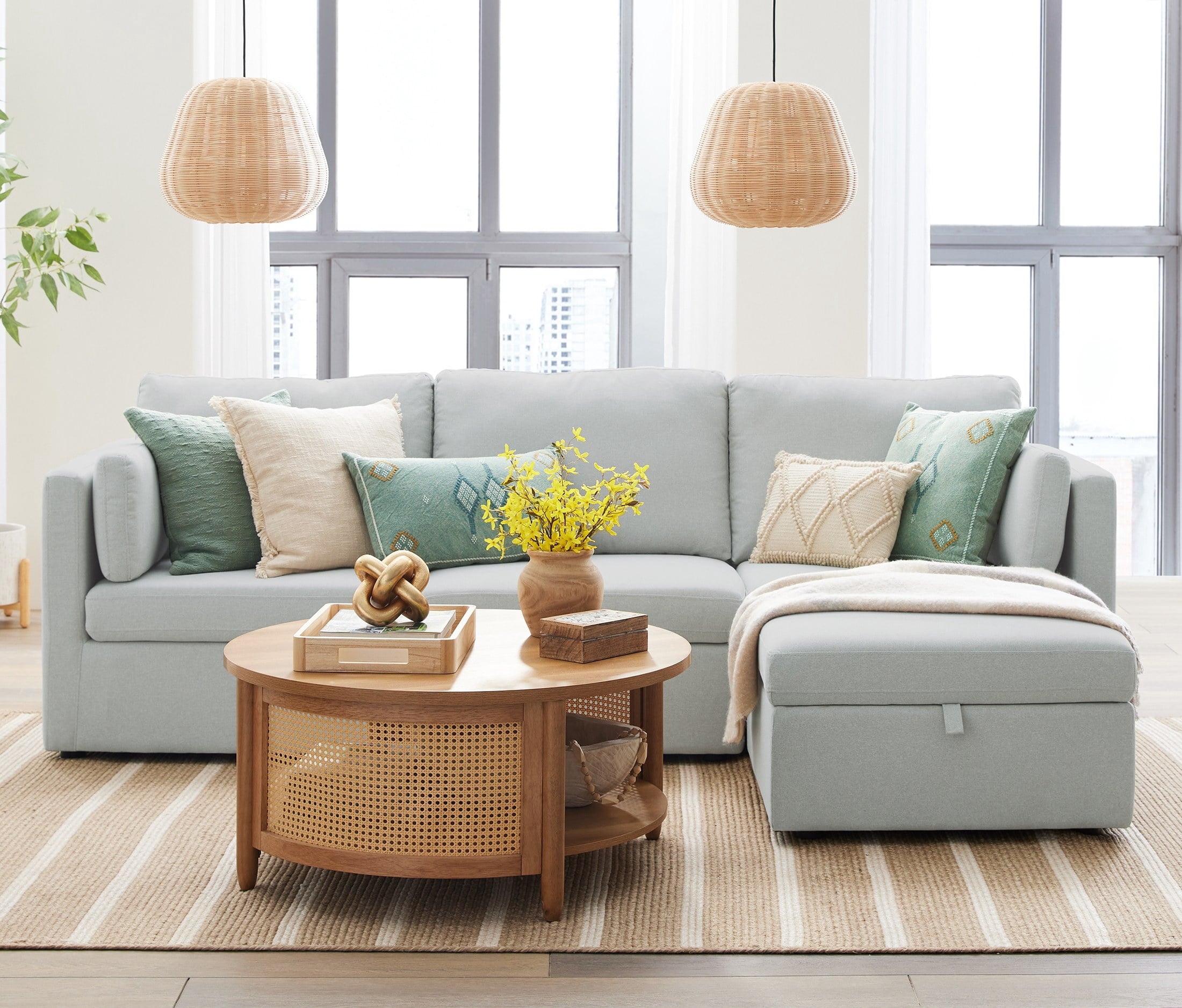 SOLIA 100" Modular Sectional Sofa Couch Linen with Storage Ottoman