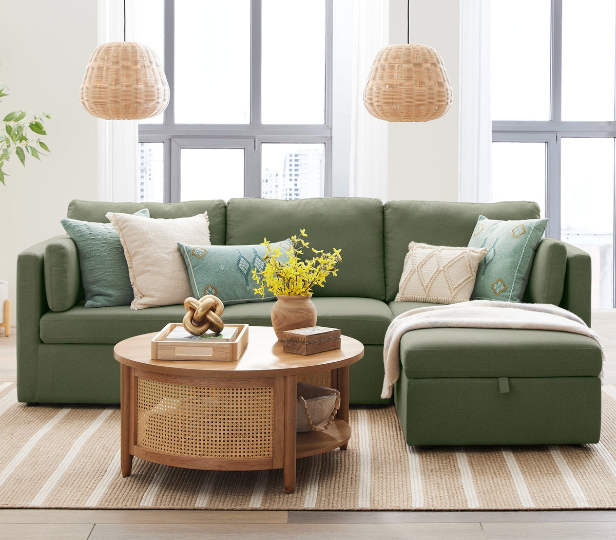 SOLIA 100" Modular Sectional Sofa Couch Linen with Storage Ottoman