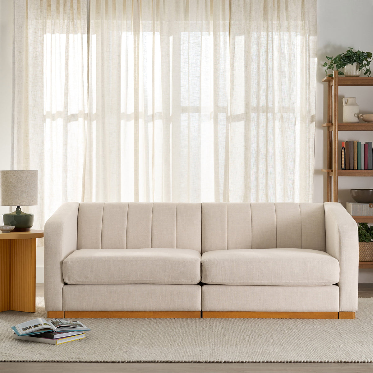  Lillian Channel Tufted Sofa 83.5" Cream Linen