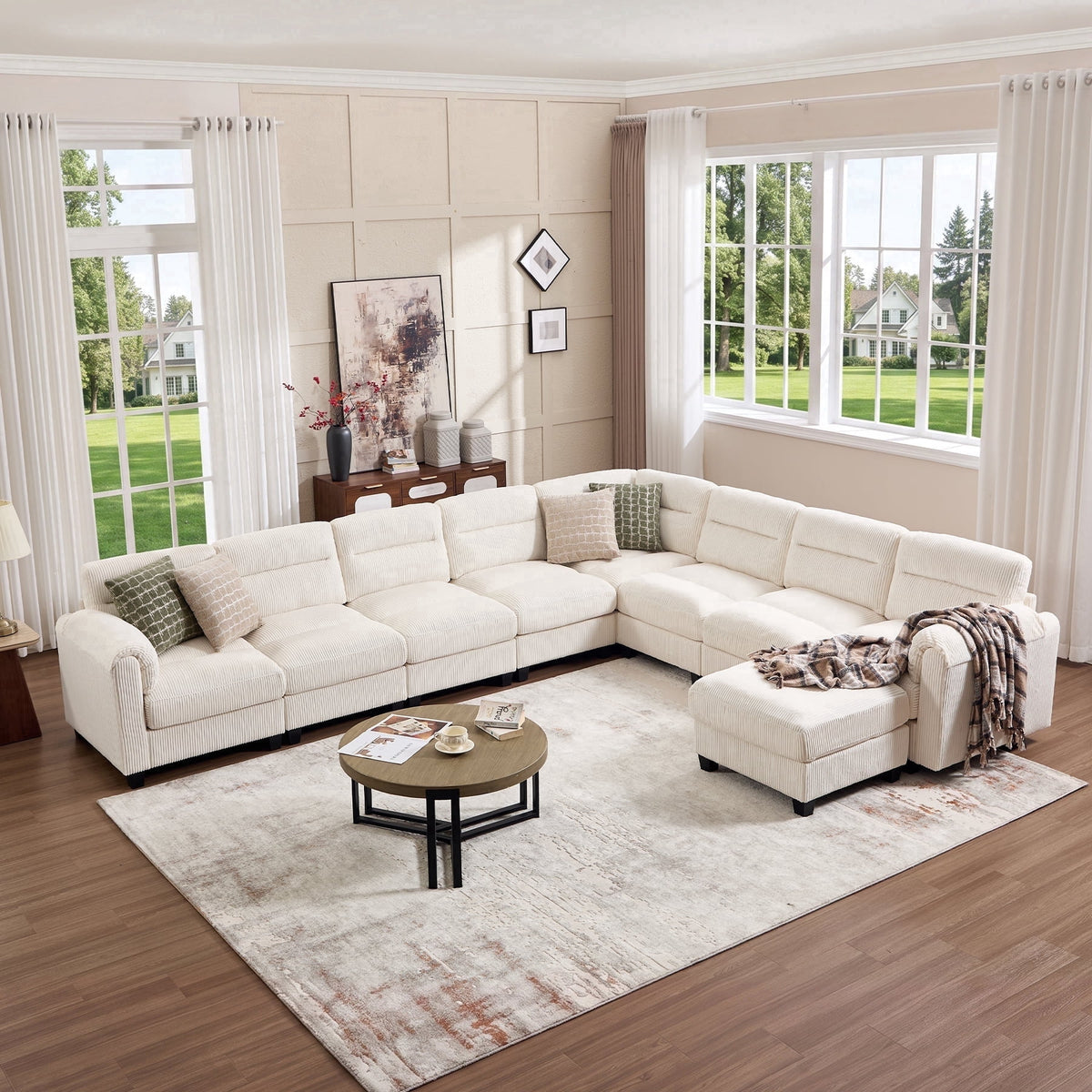  Convertible Sectional Sofa Modular Sofa with Ottoman, Freely Combinable Configurable Couch for Living Room Oat