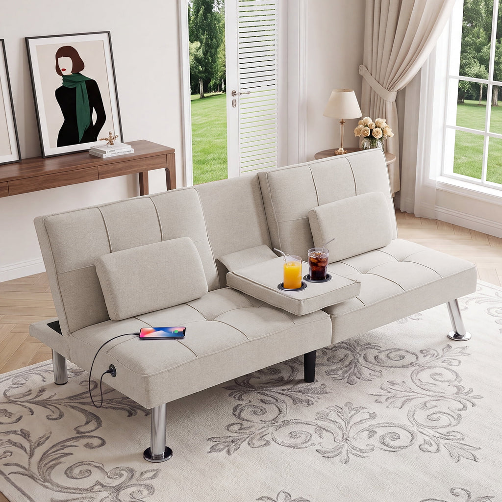 SOLIA 3-Seat Modular Sleeper Sectional Sofa Bed with USB Charging & Cup Holders