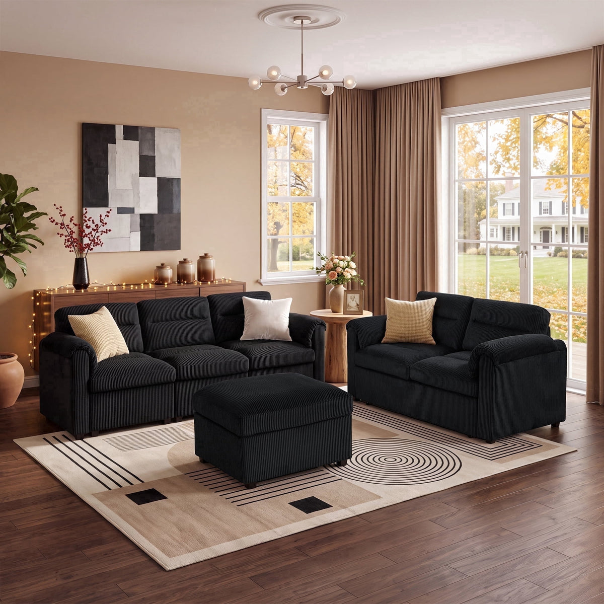 SOLIA U-Shaped Sleeper Sectional Sofa Bed Corduroy