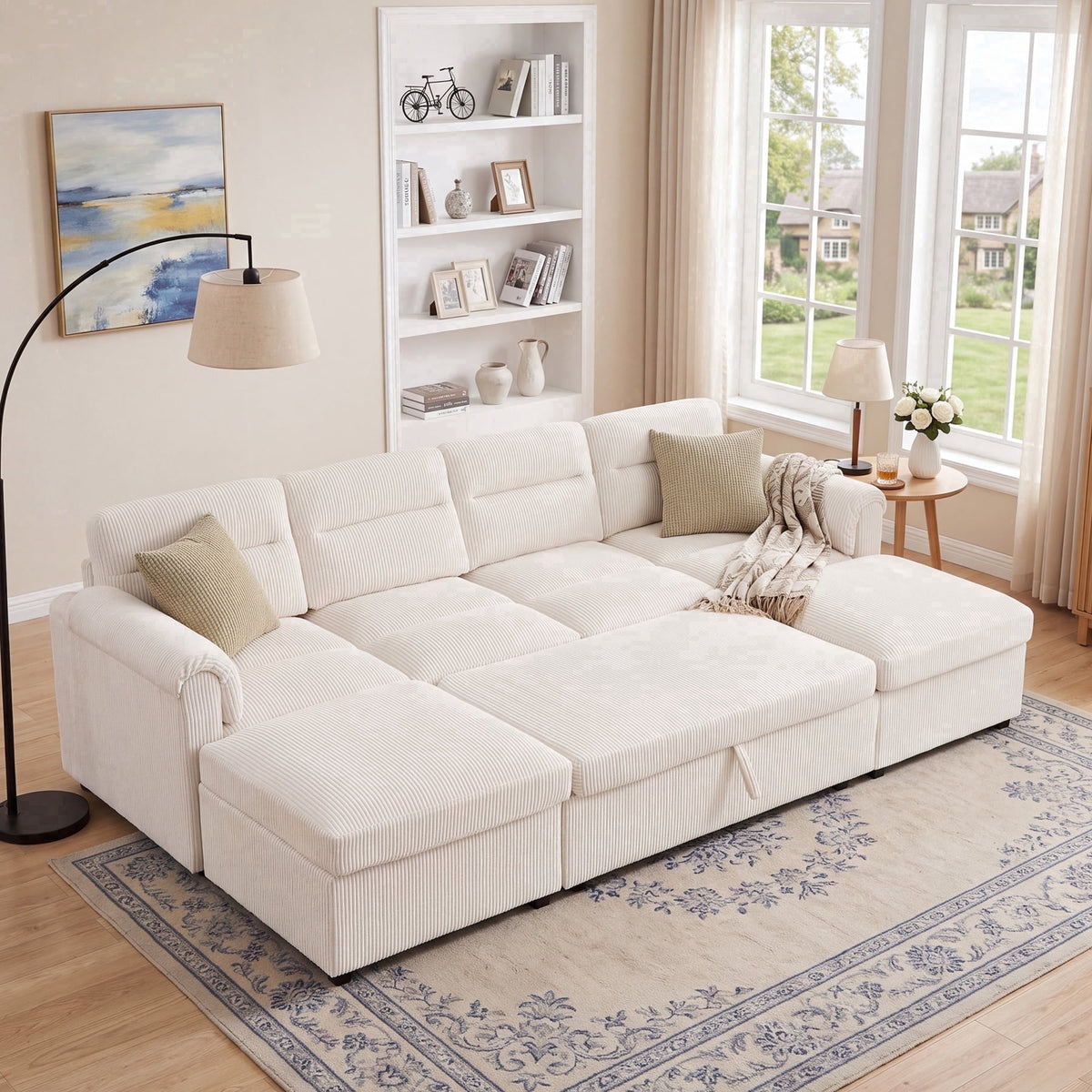 SOLIA U-Shaped Sleeper Sectional Sofa Bed Corduroy