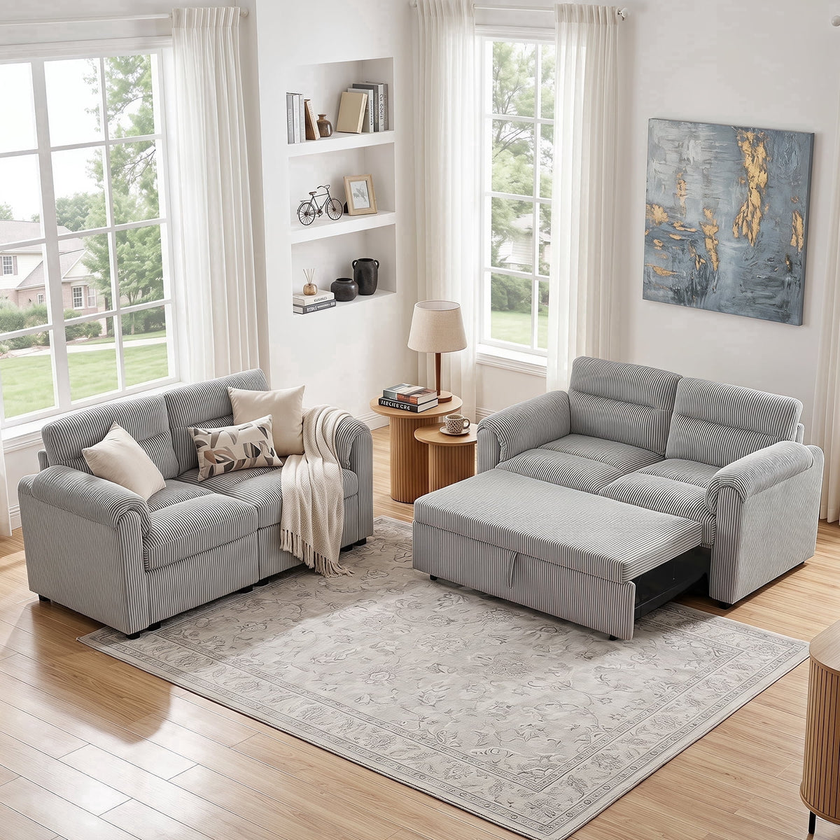 SOLIA U-Shaped Sleeper Sectional Sofa Bed Corduroy
