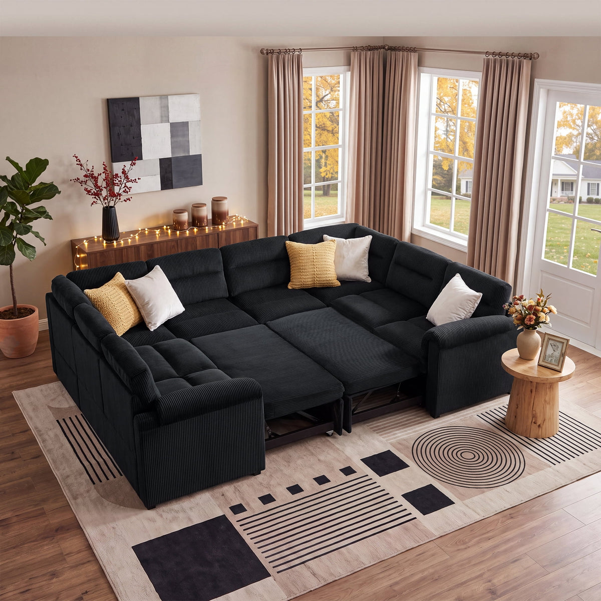 SOLIA 114" Modular Sleeper Sectional Sofa Bed Corduroy