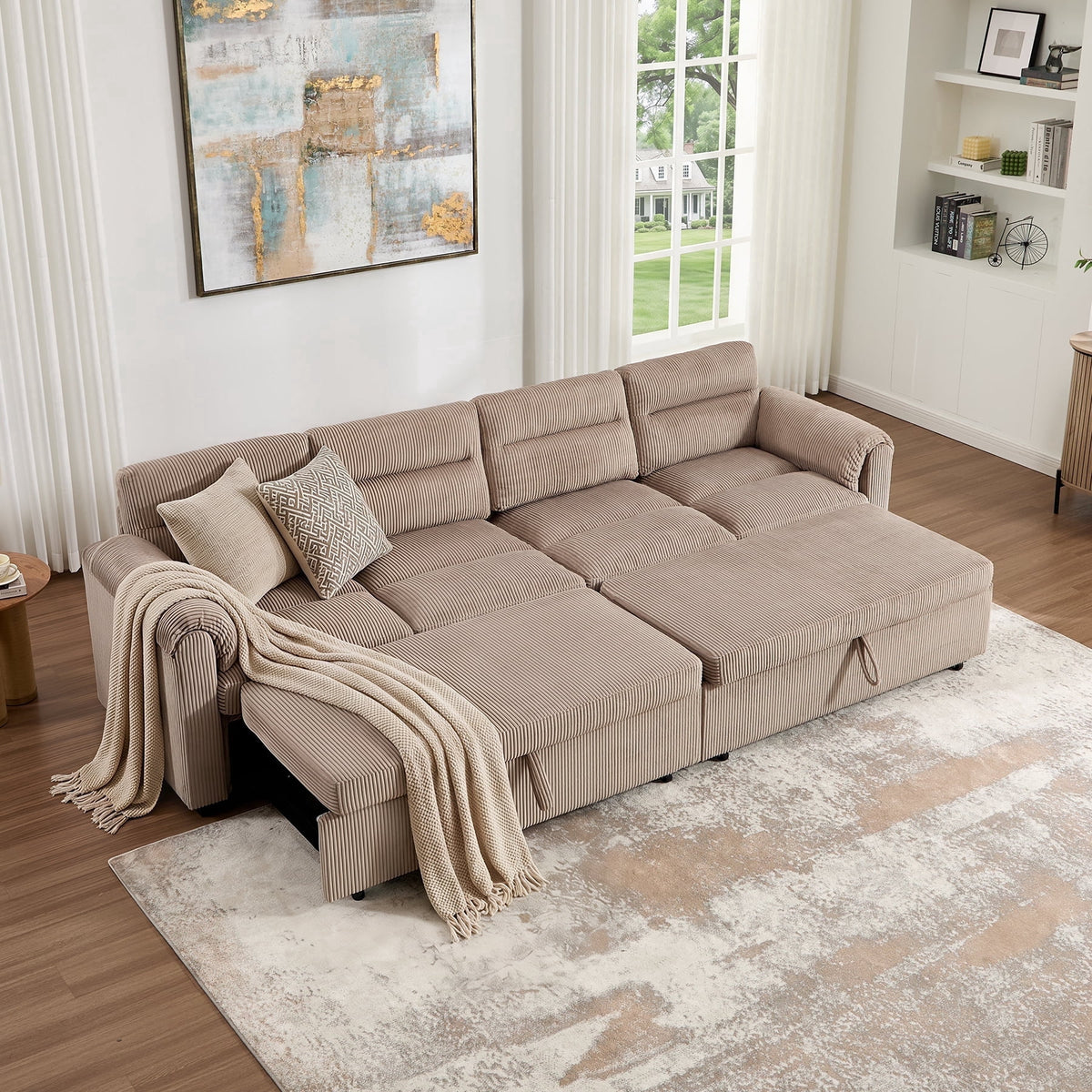 SOLIA 114" Modular Sleeper Sectional Sofa Bed Corduroy