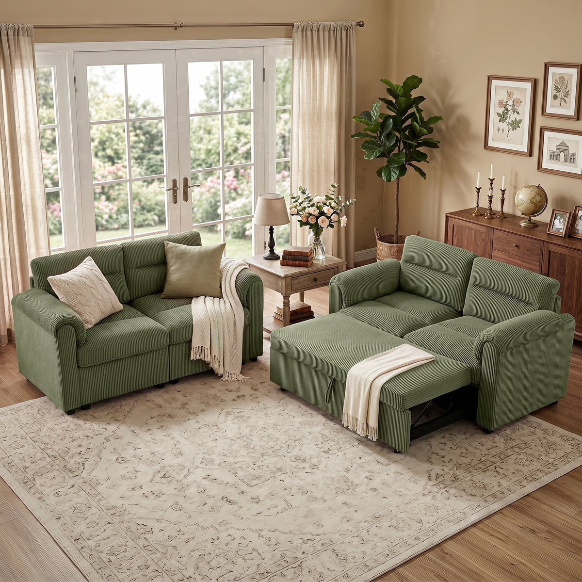 SOLIA U-Shaped Sleeper Sectional Sofa Bed Corduroy