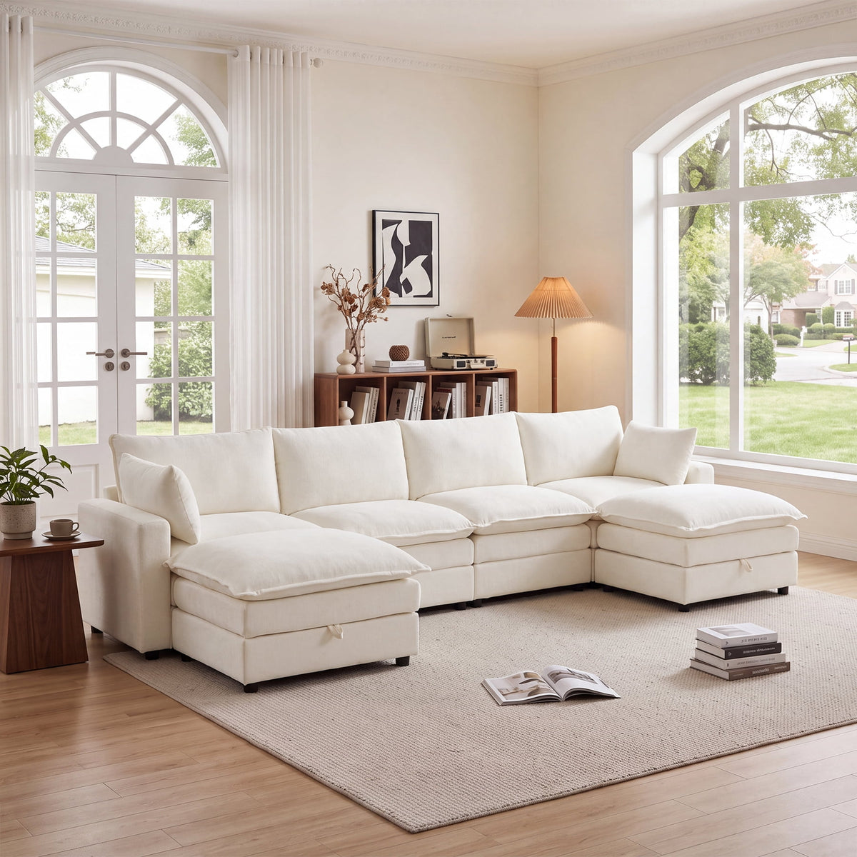 SOLIA 112.9" L-Shaped Cloud Modular Sectional Couch Chenille with Storage Ottoman