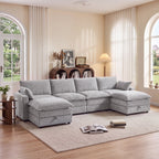SOLIA 112.9" L-Shaped Cloud Modular Sectional Couch Chenille with Storage Ottoman