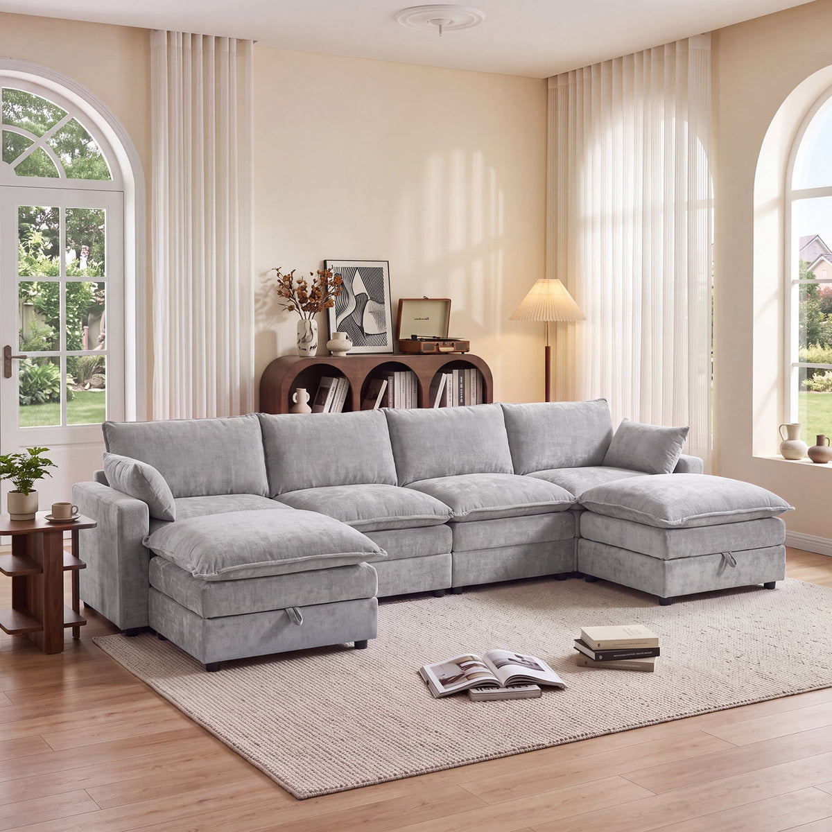 SOLIA 112.9" L-Shaped Cloud Modular Sectional Couch Chenille with Storage Ottoman