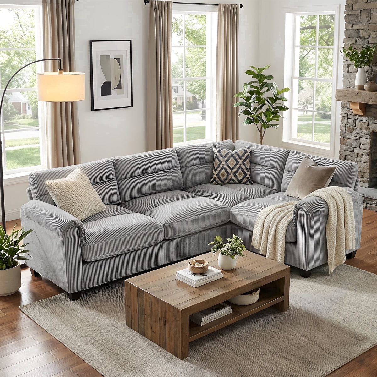  Modular Convertible Sectional Sofa, Modern living room furniture sets L-Shaped Couch Gray
