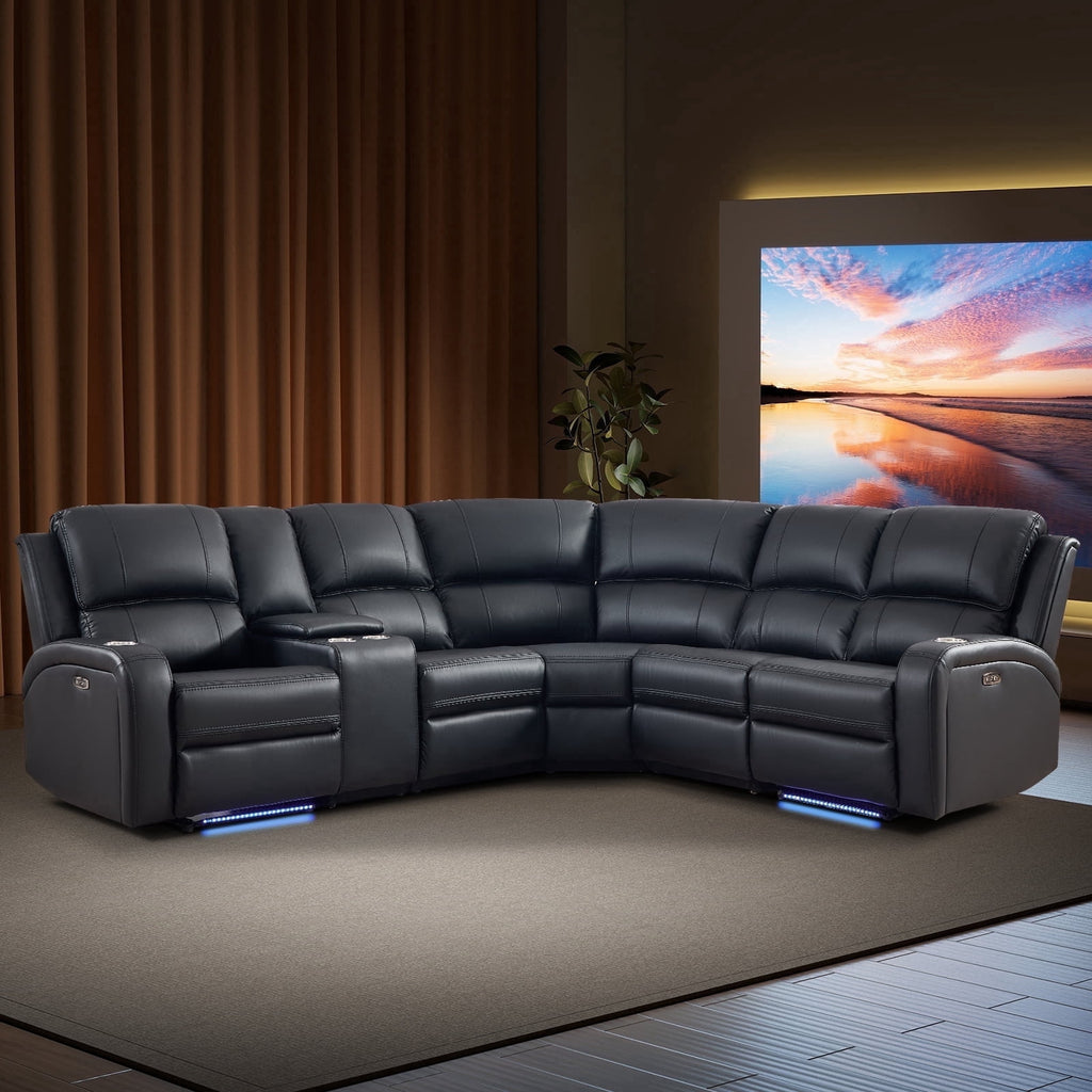 SOLIA L-Shaped Modular Reclining Sectional Sofa Faux Leather with Cup Holders