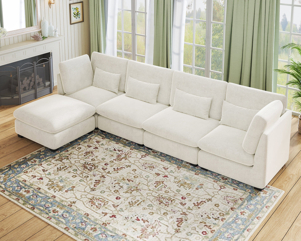 SOLIA Cloud Modular Sectional Couch Chenille with Movable Ottoman & Chaise Lounge