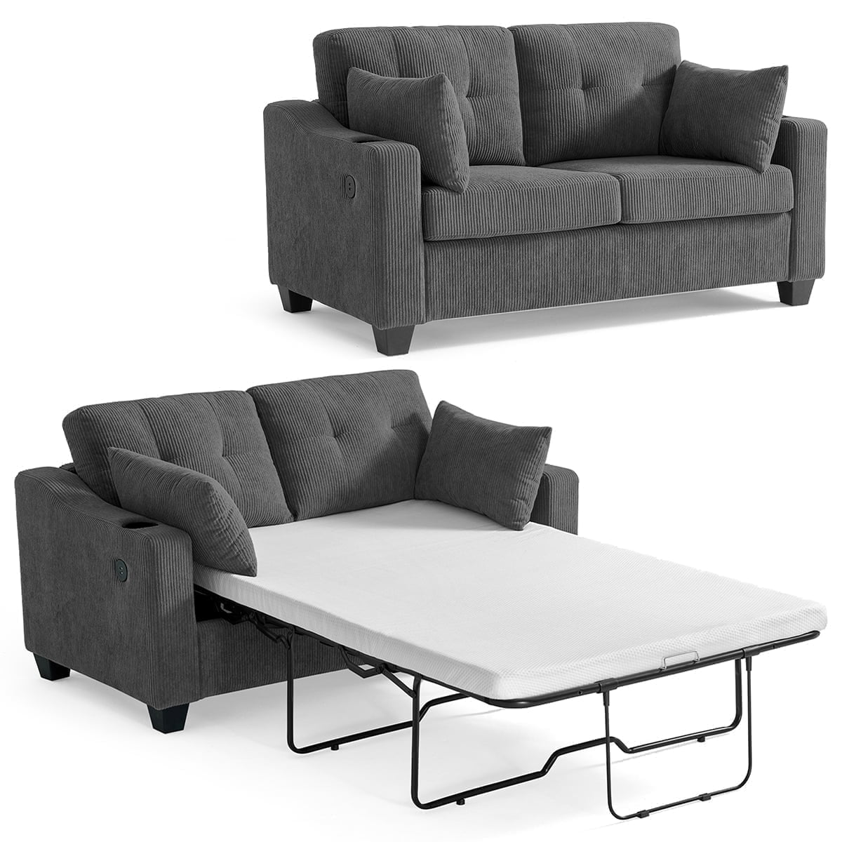 SOLIA Modular Sleeper Sectional Sofa Bed Corduroy with USB Charging & Cup Holders