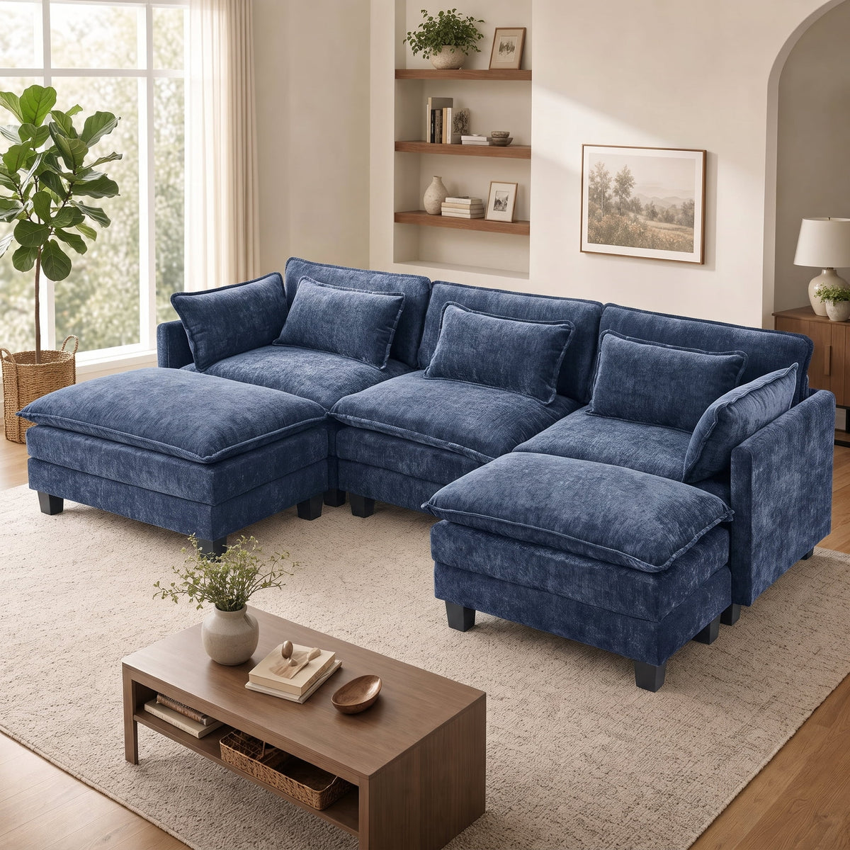 SOLIA 111" 3-Seat U-Shaped Cloud Modular Sectional Couch Chenille with Movable Ottoman
