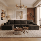 CKEASEAN 135" Corduroy Oversized U Shaped Modular Cloud Couch Sectional, Boneless Sectional Sofa with Left Facing Chaise & Ottoman, Compressed Boneless Couch for Living Room, No Assembly Required