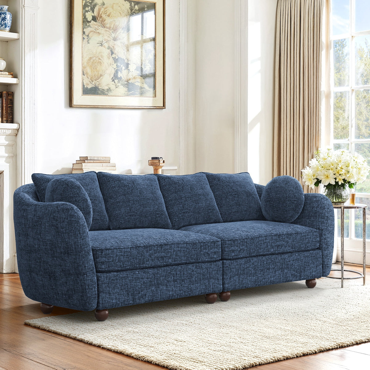 Carolayne 90'' Modern 3 Seater Upholstered Sofa with 2 pillows for Living Room, Blue