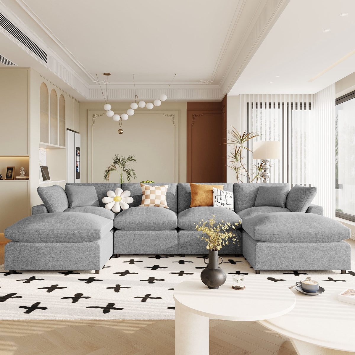 SOLIA U-Shaped Cloud Modular Sectional Couch with Movable Ottoman & Chaise Lounge