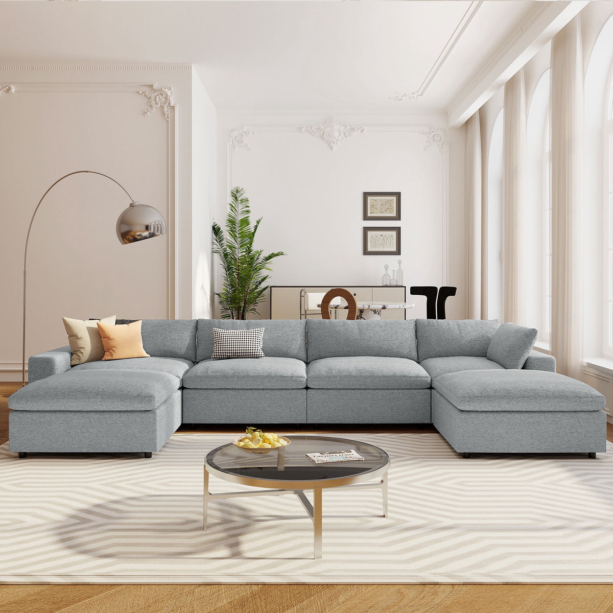 SOLIA U-Shaped Cloud Modular Sectional Couch with Movable Ottoman & Chaise Lounge