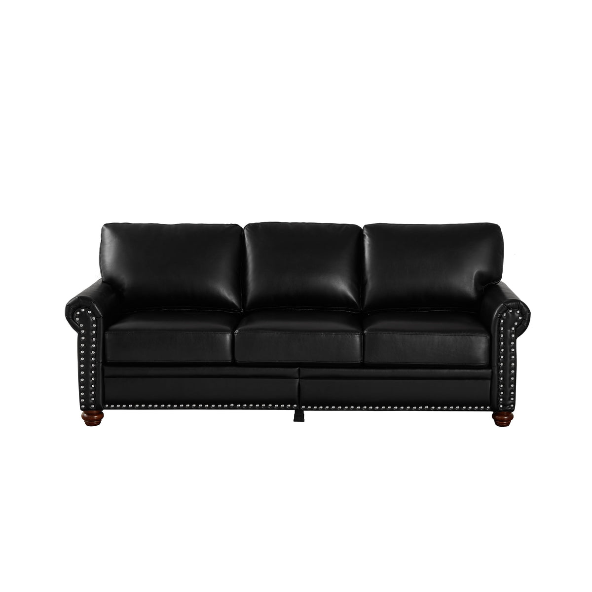 Classic Faux Leather Sofa, 3 Seaters Upholstered Couch with Nailhead Trim and Removable Cushions for Living Room Office Apartment