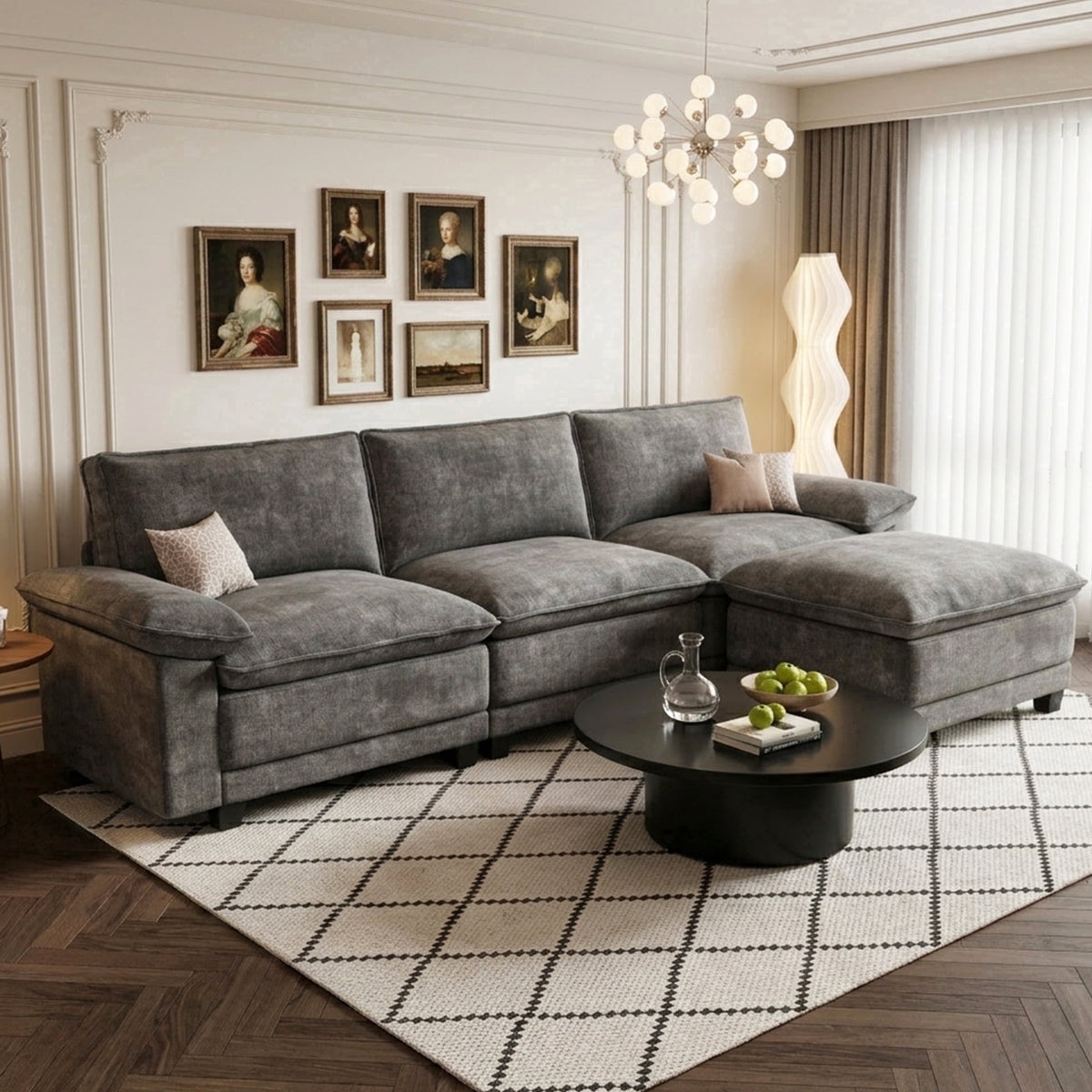 DoMaDing 108" L Shaped Modular Sectional Cloud Sofa, Sofa Couch for Living Room, Comfortable Couch with Modular Design, Sturdy Frame, Dark Gray