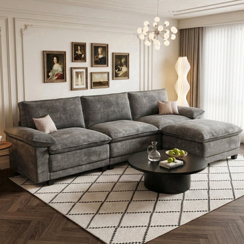 DoMaDing 108" L Shaped Modular Sectional Cloud Sofa, Sofa Couch for Living Room, Comfortable Couch with Modular Design, Sturdy Frame, Dark Gray