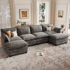 DoMaDing U Shaped Modular Sectional Sofa, 116" Couch with Movable Ottoman, Comfy Chenille Sofa with Pillows for Living Room, Sturdy Frame, Dark Gray
