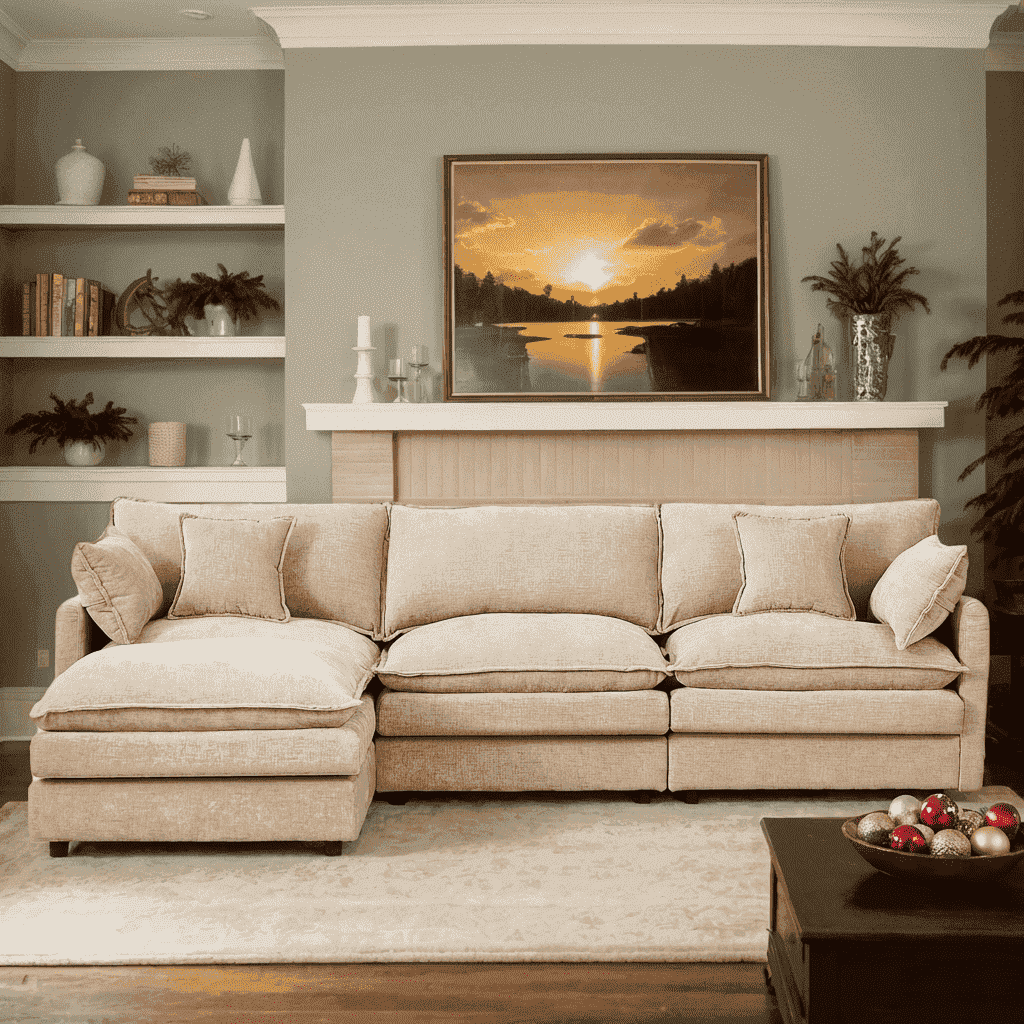 Eyisean 102" Chenille Modular Sectional Sofa with Ottoman, 3-Seater L Shape Cloud Couch with Upholstered & Pillow, Comfy Sleeper Sofa for Living Room, Bedroom, Office, Easy Assembly
