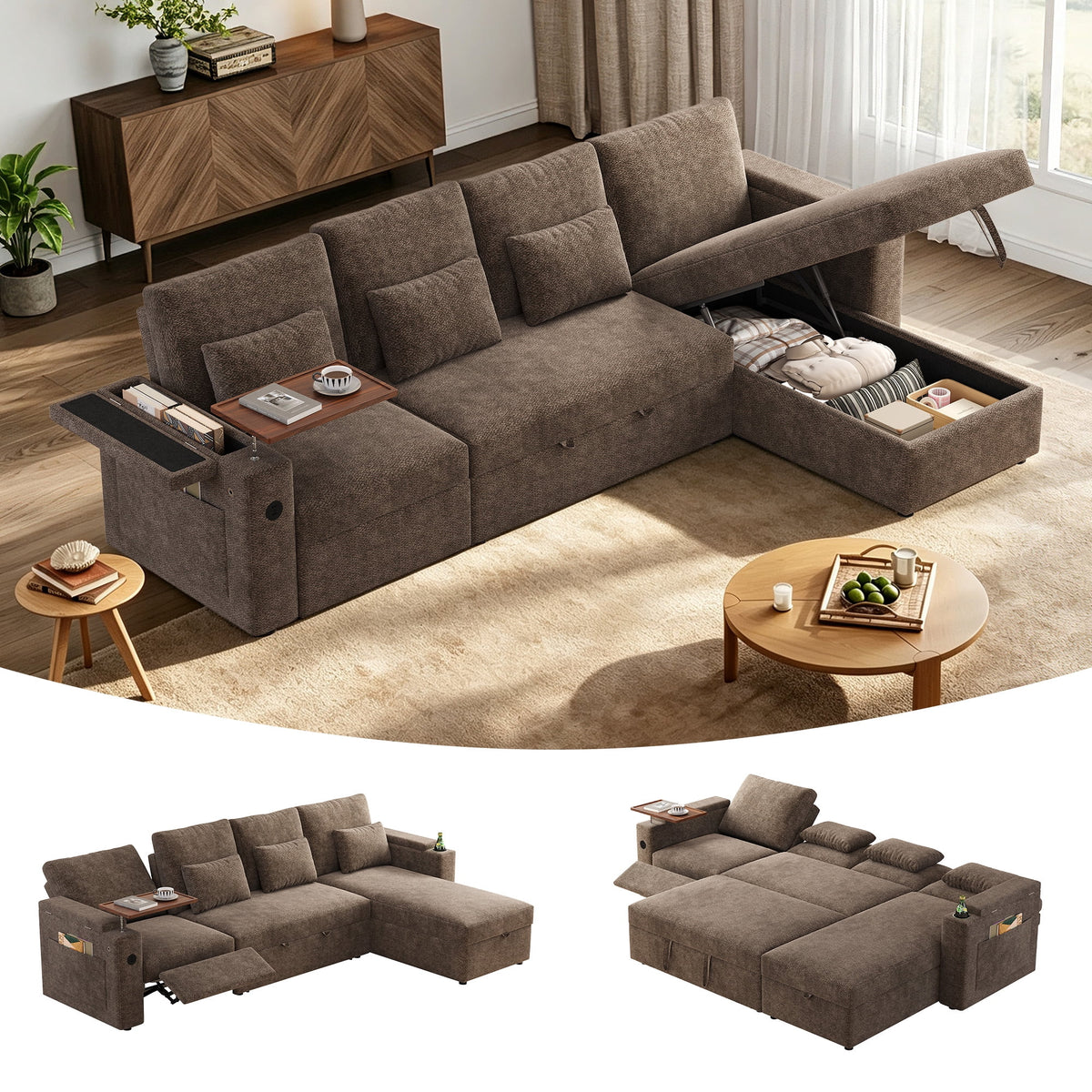 SOLIA 100" Modular Sleeper Sectional Sofa Bed Corduroy with USB Charging